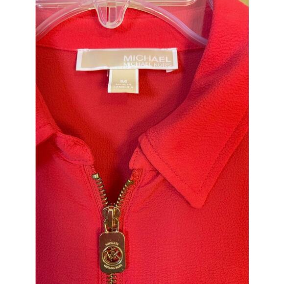 Michael Kors Coral Roll Tab Long Sleeve 1/2 Zip Blouse Size Medium - Picture 3 of 7